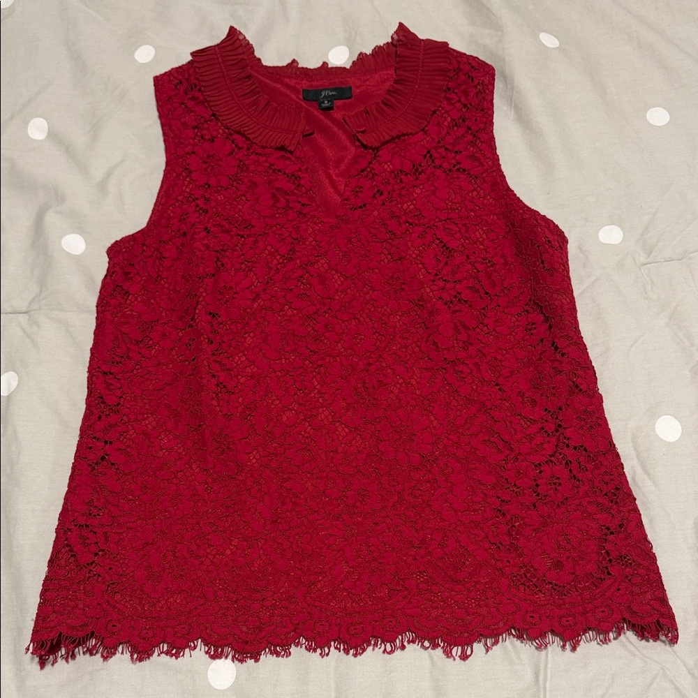 J. Crew Red Lace Sleeveless Blouse